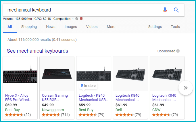 A Manual Search in Google for Mechanical Keyboards