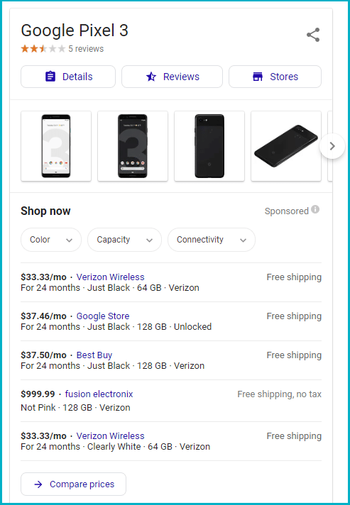 Google Shopping Listing Example for the Latest iPhone