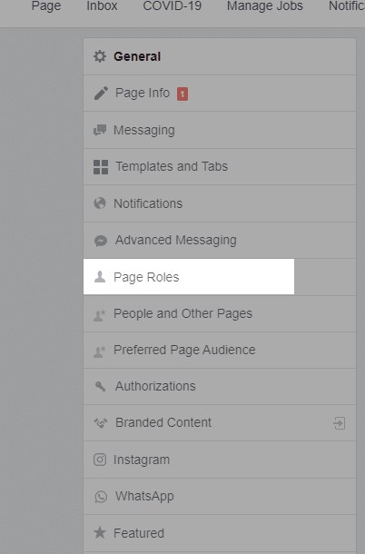 a screenshot of the Page Roles section of Facebook Settings