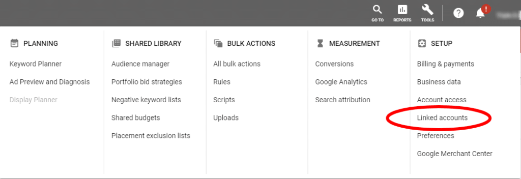 Google Ads Console Linked accounts