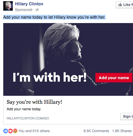 hillary clinton facebook social media advertising campaign strategy