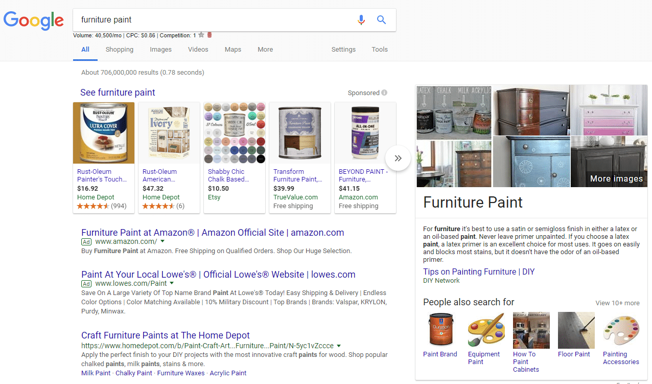 Google Search Results for Furniture Paint Direct Online Marketing