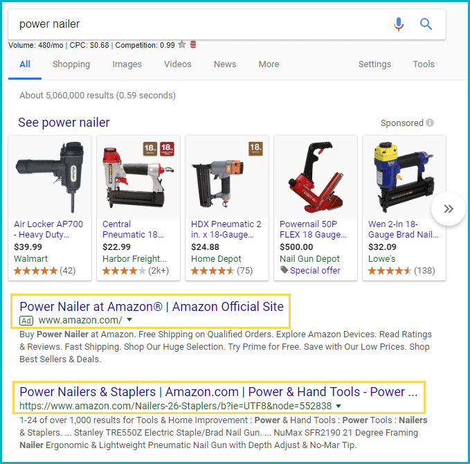 An Example of a Real Search on Google for Power Nailers
