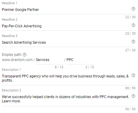 Expanded text ad fields in Google Ads UI