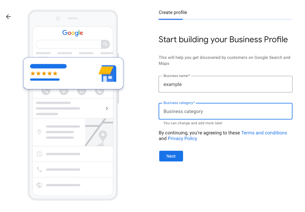 Business Name and Category Screenshot - Google My Business