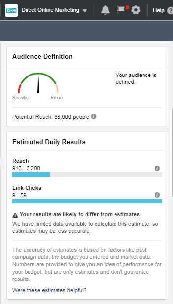 Facebook Advertising Reporting daily results