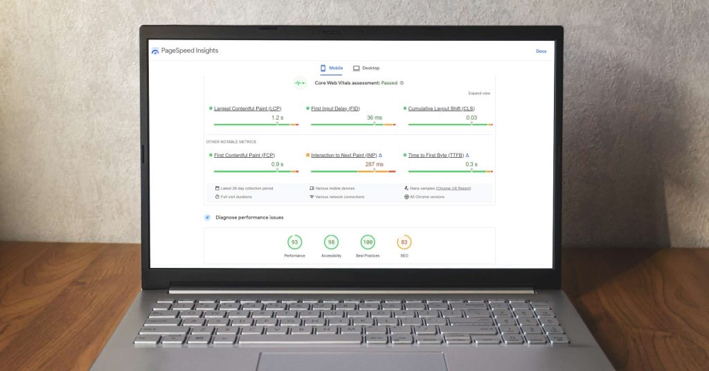 Google PageSpeed Insights Display on Laptop