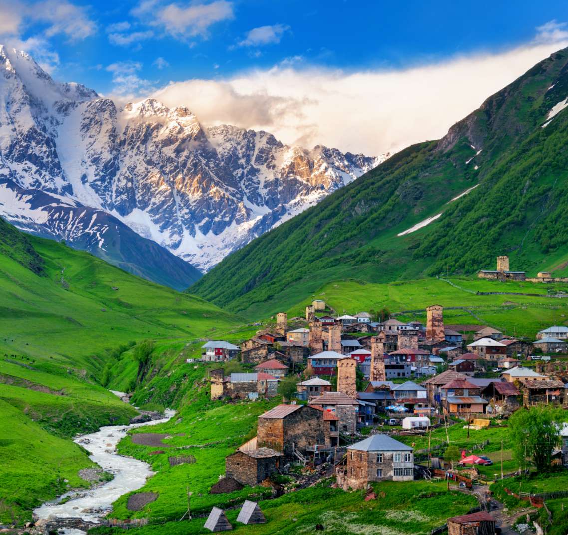 Village near Mt. Shkhara, Upper Svaneti, Georgia.