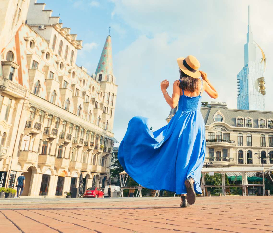 Woman in streets of Europe Square in Batumi, Georgia